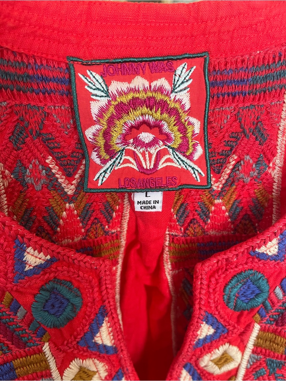 Johnny Was Red Linen Native American Embroidery Tunic Dress Large - Picture 3 of 7
